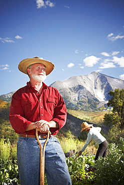 USA, Colorado, Aspen, portrait of male farmer working in field