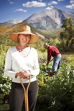 USA, Colorado, Aspen, portrait of female farmer working in field