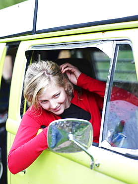 Young woman in truck