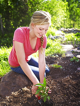 Woman working in garden