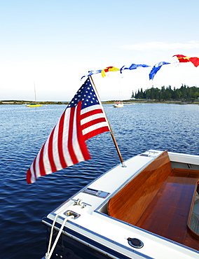 A boat with an American flag