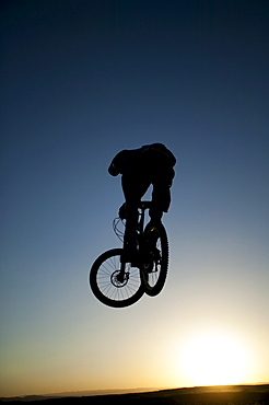 Fruita, Person performing stunt on bicycle, Fruita, Colorado, USA