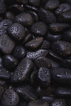 Close up of wet spa treatment stones