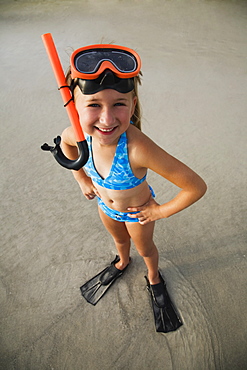 Girl wearing snorkeling gear, Florida, United States