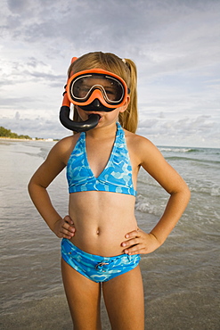 Girl wearing snorkeling gear, Florida, United States