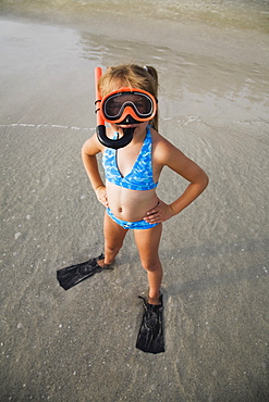 Girl wearing snorkeling gear, Florida, United States