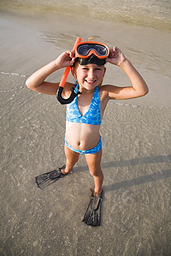 Girl wearing snorkeling gear, Florida, United States