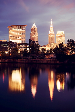 Downtown of Cleveland reflected in Cuyahoga River