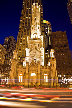USA, Illinois, Chicago Water Tower illuminated at night