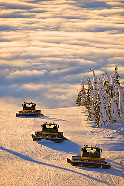 USA, Montana, Whitefish, Snowmobile on ski slope