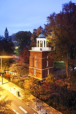 Elevated view of clock tower at evening, Richmond, Virginia