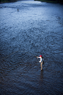 Canada, British Columbia, Fernie, Woman fly fishing in river