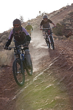 Downhill mountain bikers