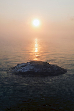 Fishing Cone and sunrise over Yellowstone Lake, West Thumb Geyser Basin, Yellowstone National Park, Wyoming