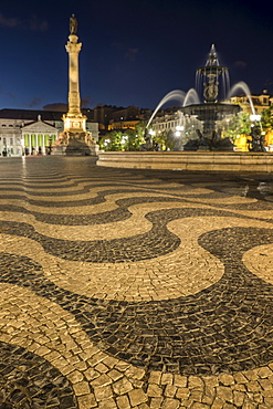 Fountain in Plaza de Pedro IV, Lisbon, Portugal