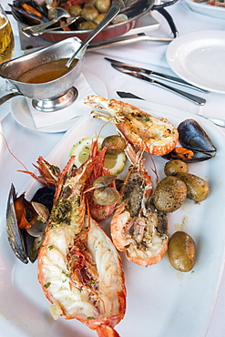 Langoustine with mussels and green olives, Cascais, Portugal