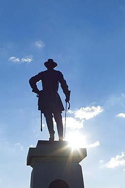 Sunset over statue at Gettysburg national military park