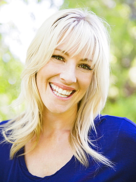 Portrait of blonde woman in park, USA, Utah, Salt Lake City 