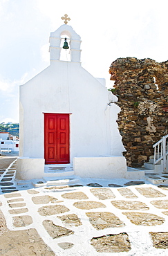 Greece, Cyclades Islands, Mykonos, Church with bell tower