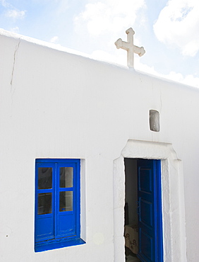 Greece, Cyclades Islands, Mykonos, Church with cross on roof