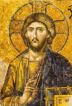 Turkey, Istanbul, Mosaic of Christ Pantocrator in Haghia Sophia Mosque 