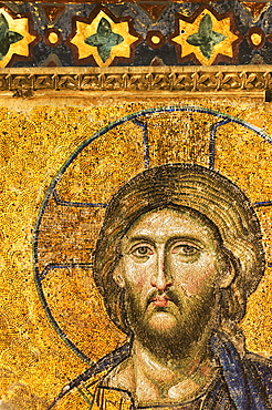 Turkey, Istanbul, Mosaic of Christ Pantocrator in Haghia Sophia Mosque 