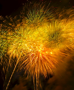 Fireworks explosion against night sky