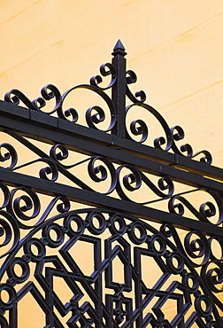 USA, South Carolina, Charleston, Close up of ornate detail of iron gate