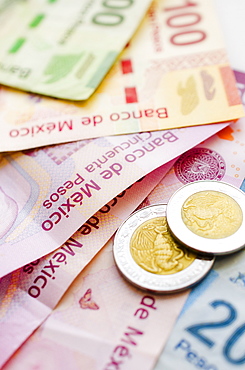 Studio shot of Mexican currency