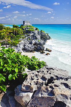 Beach with ancient Mayan ruins