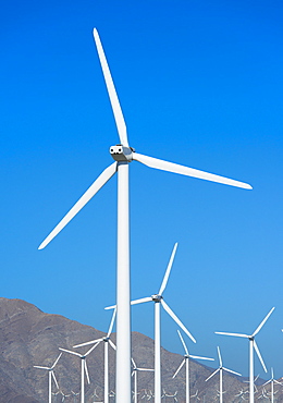 USA, California, Palm Springs, Wind turbines against blue sky, USA, California, Palm Springs