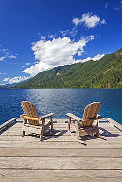 Wooden chairs on pier, Olympic National Park, Washington