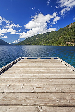 Wooden pier leading to lake, Olympic National Park, Washington