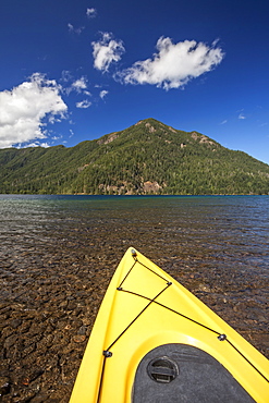 Yellow kayak on Lake Crescent, Olympic National Park, Washington