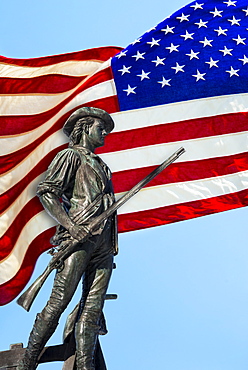 Minutemam statue with flag, Concord, Massachusetts