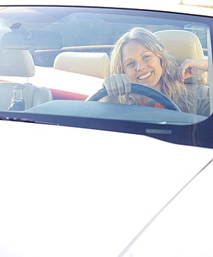 Woman driving car