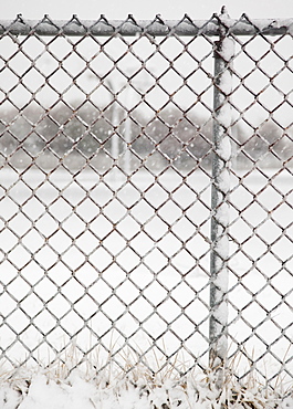 USA, New York State, Rockaway Beach, chainlink fence in winter