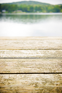 USA, New York, Putnam Valley, Roaring Brook Lake, Close up of wooden pier at lake