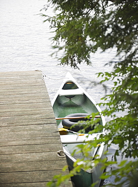 Roaring Brook Lake, Boat moored at pier on lake