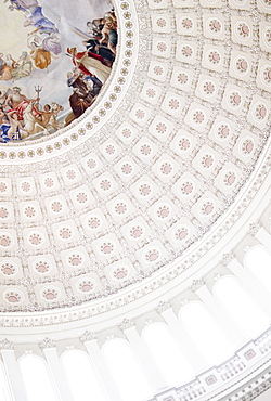 USA, Washington DC, Capitol Building, Close up of fresco and coffers on ceiling