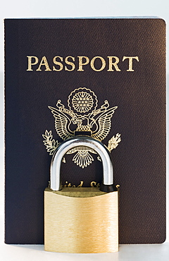 Close up of lock and passport