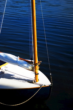 Yacht with furled sail, USA, New Hampshire, Portsmouth