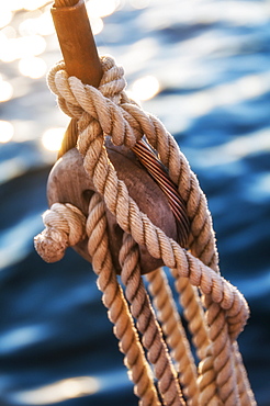 Coiled ropes on yacht deck