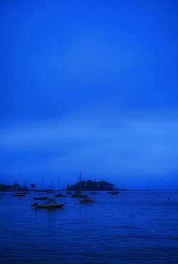 Boat on sea at dusk, Camden, Maine