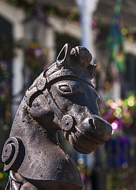 Horse statue in front of old building, USA, Louisiana, New Orleans