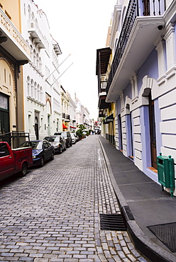 View of street and cars, Old San Juan, Puerto Rico