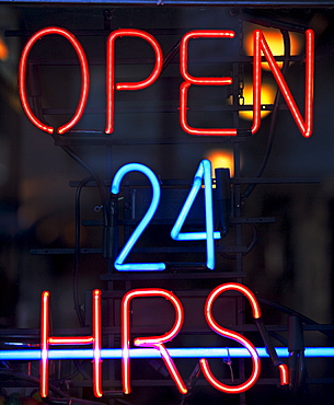 open 24 hours neon sign