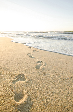 Footprints on beach, Nantucket, Massachusetts, USA