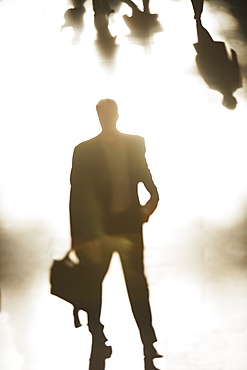 Silhouette of businessman holding briefcase