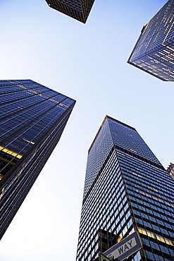 USA, New York State, New York City, Manhattan, low angle view of skyscrapers